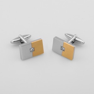 Гравируеми двуцветни 18K златни копчета за ръкавели от неръждаема стомана с камък от цирконий