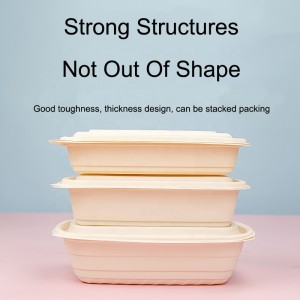 Биоразградима кутийка за бързо опаковане на храни от царевично нишесте с правоъгълник, с която се разгражда кутията за обяд.