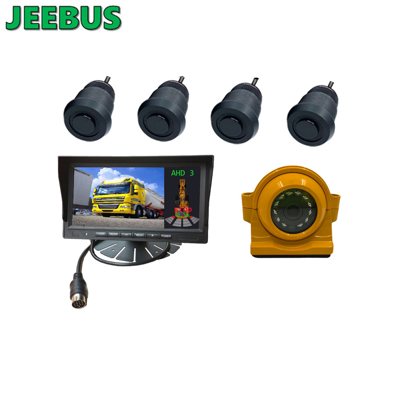 Excavatior Machinery Камера за заден ход с ултразвукова цифрова сензорка за паркиране Радарна система за откриване на радар 7 инча AHD монитор