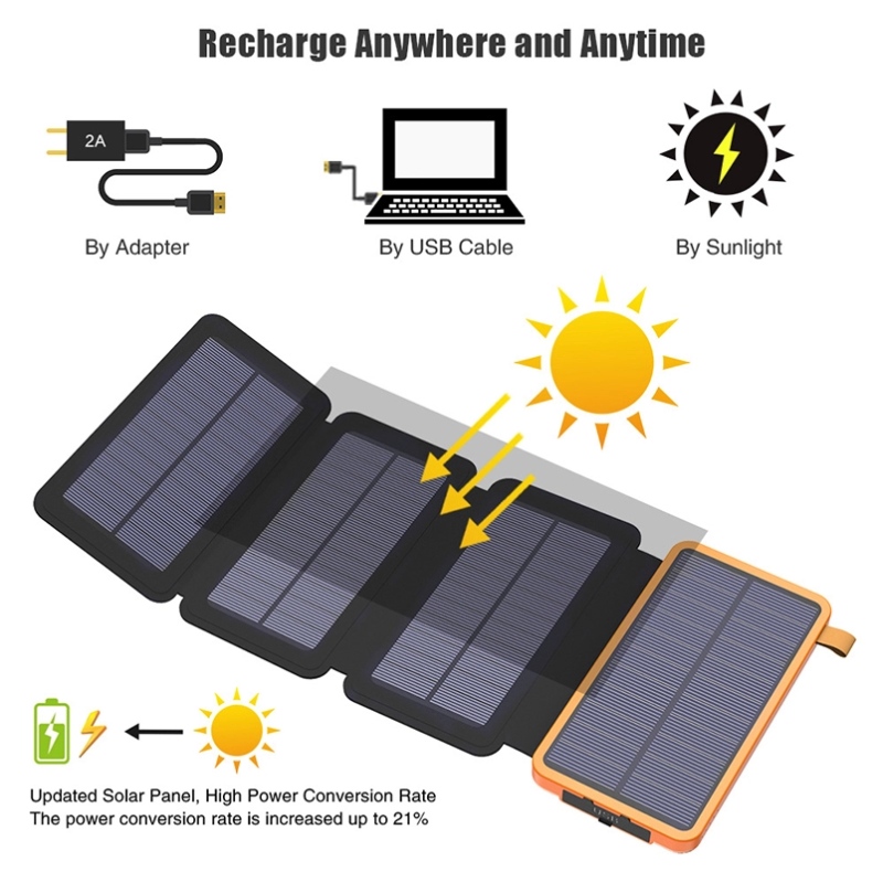 Външна водоустойчива безжична преносима мобилна батерия Бързо зарядно устройство 1-5 външни слънчеви панели сгъваема слънчева банка