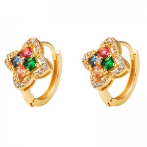 Европейската и американска мода ретро желаят Aliexpress нови обеци с форма на цветя с цветни цирконови обеци