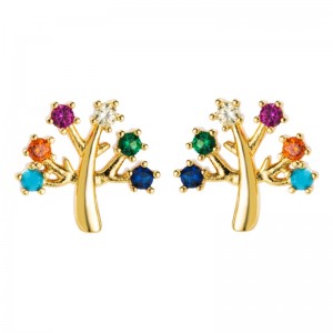 Европейски и американски медни позлатени истински златен микро-инкст цвят циркон ушни шипове, персонализирани аксесоари за обец...