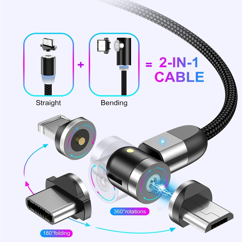 2nd Gen 540 ротация микро USB тип C Магнитно зареждане Кабел Найлон с оплетка магнитна бързо зареждане USB кабел