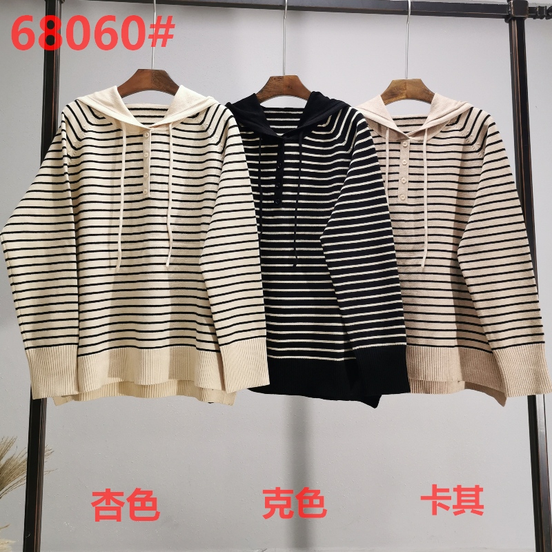 Модна тенденция прост отдих Joker Foundation плета Hoodie райе единични топ 68060n