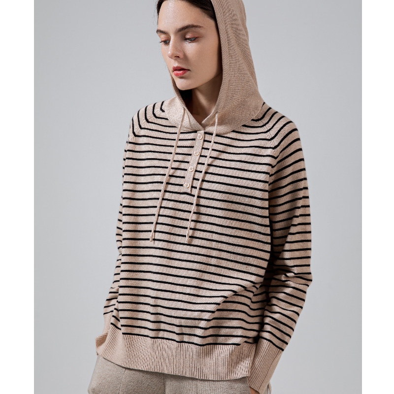 Модна тенденция прост отдих Joker Foundation плета Hoodie райе единични топ 68060n
