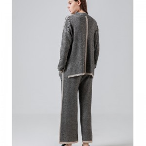 Модно ежедневни прости вълни, пленени трикотажни две части с линия на яка 69055 \\\\ t