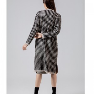 Моден случайник Joker Qianbirdcheck вълна плетена дълга жилетка палто 69069 \\\\ t