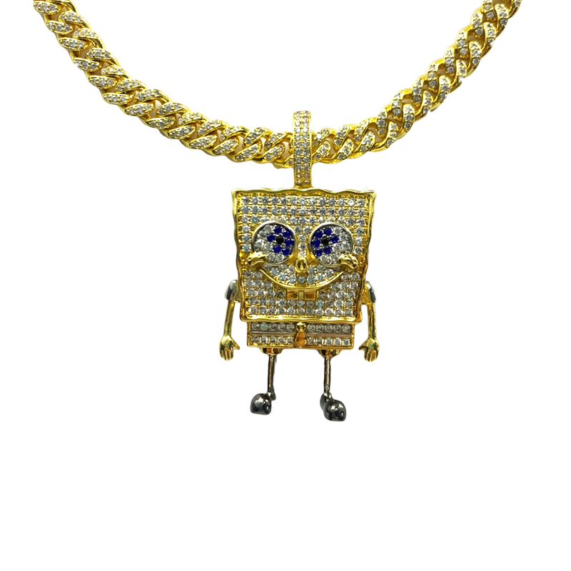Модни карикатура Спонджбобски кваслати Inlaid Zircon висулка Hip Hop Street Trend Trend