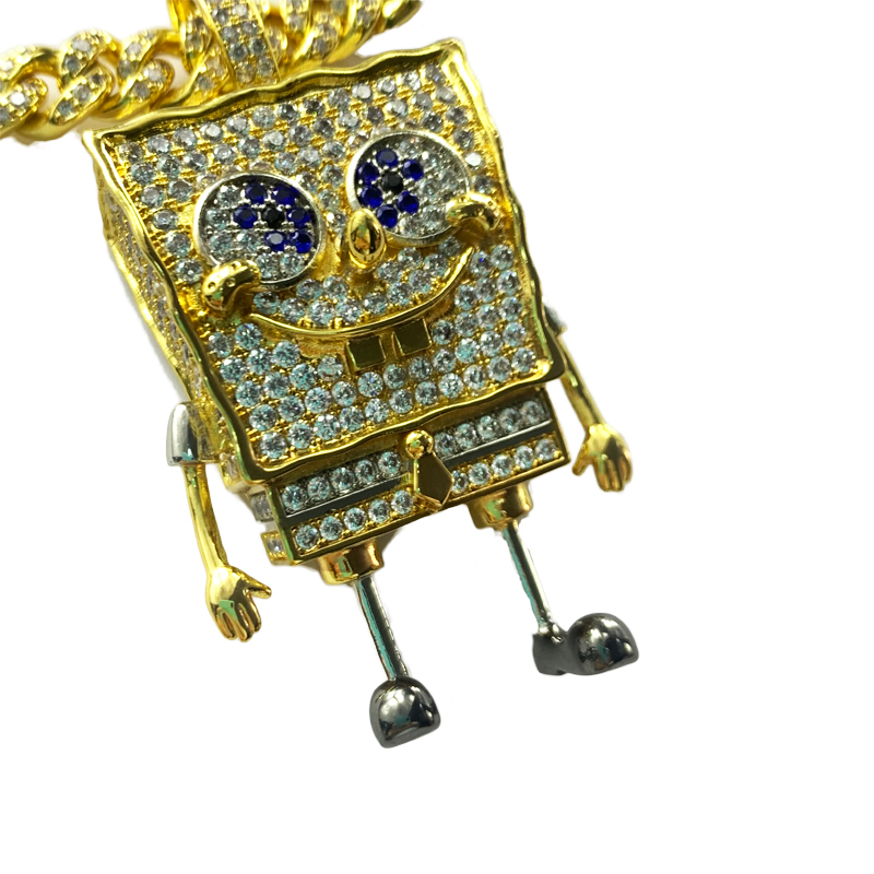 Модни карикатура Спонджбобски кваслати Inlaid Zircon висулка Hip Hop Street Trend Trend