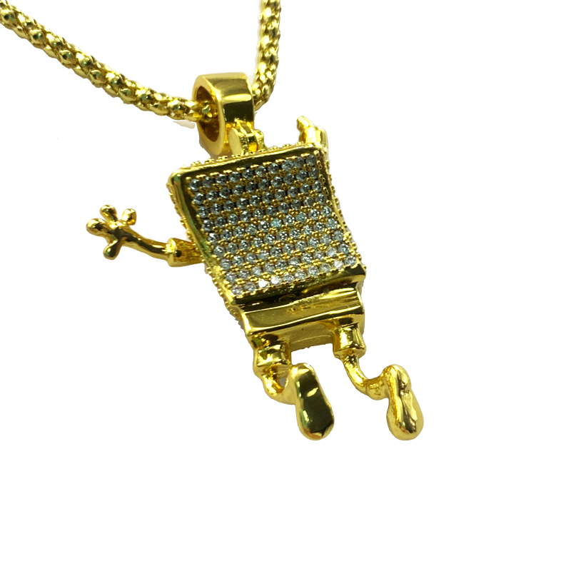 Inlaid Zircon Спонджбоб Хип хоп огърлица