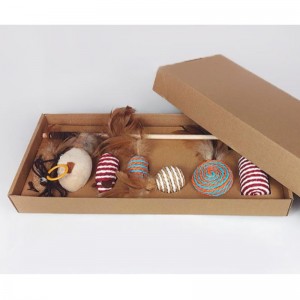 PET дървен пръчка перо забавно котка пръчка комбинация cat играчка кутия седем части мишка сизал топката смешно котка артефакт