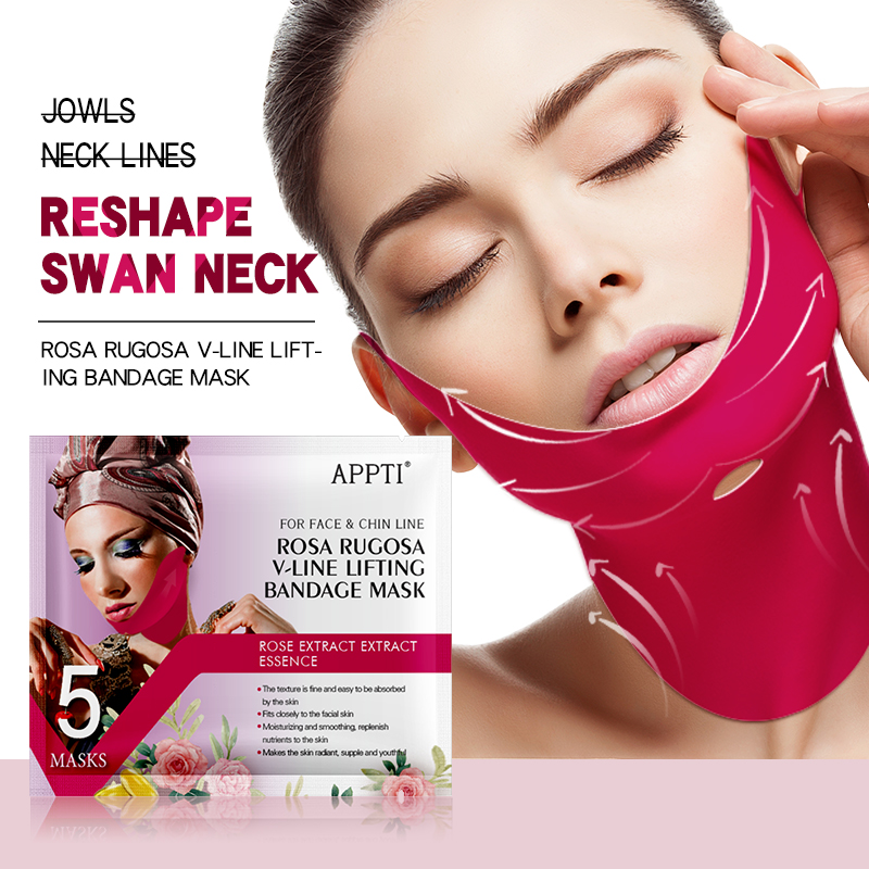 APPTI ROSE RUGOSA V-LINE повдигаща бандаж маска лицето за отслабване каишка красота двойна брадичка редуктор хидрогел лицева маска за повдигане на брадичката и затегнете кожата