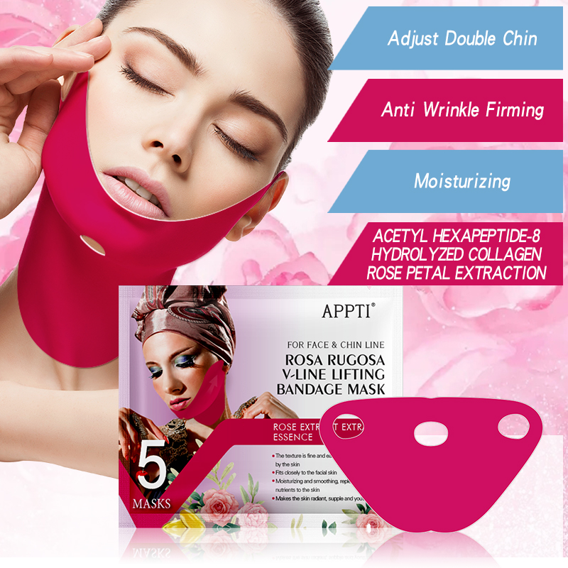 APPTI ROSE RUGOSA V-LINE повдигаща бандаж маска лицето за отслабване каишка красота двойна брадичка редуктор хидрогел лицева маска за повдигане на брадичката и затегнете кожата