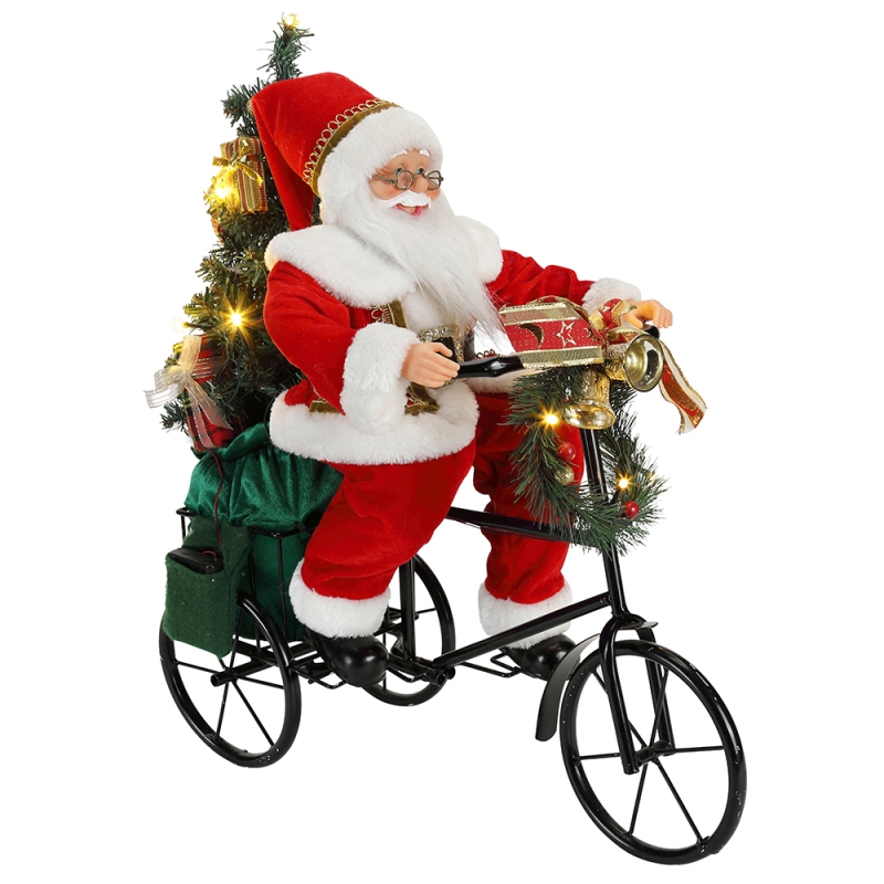 45cm Santa Claus Седнал на триколка Осветление Коледна декорация Faturine Колекция Тъкан празник Фестивал персонализиран елемент