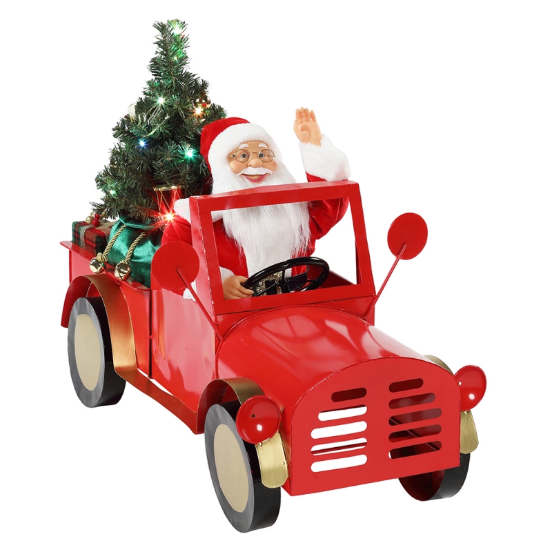 160cm Музикален анимиран Дядо Коледа, седнал на камион Коледни орнаменти Колекция Ваканционна декорация Фигурка AC адаптер