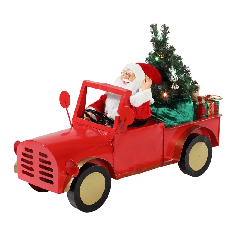 160cm Музикален анимиран Дядо Коледа, седнал на камион Коледни орнаменти Колекция Ваканционна декорация Фигурка AC адаптер