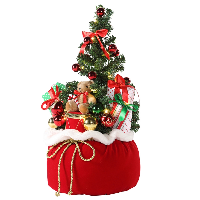 60cm Коледна мечка дърво Начало Дисплей Подаръци чанта LED празник Декорация Фигурка Парти Колекция Коледалско осветление