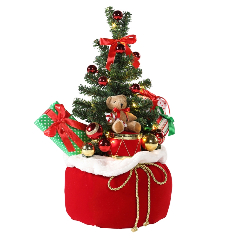 60cm Коледна мечка дърво Начало Дисплей Подаръци чанта LED празник Декорация Фигурка Парти Колекция Коледалско осветление