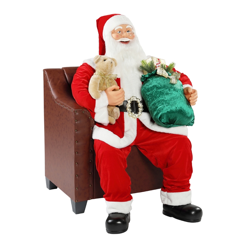 100cm Коледен анимиран диван Санта Клаус с осветление Музикална украса Декорация Традиционна празнична фигурка
