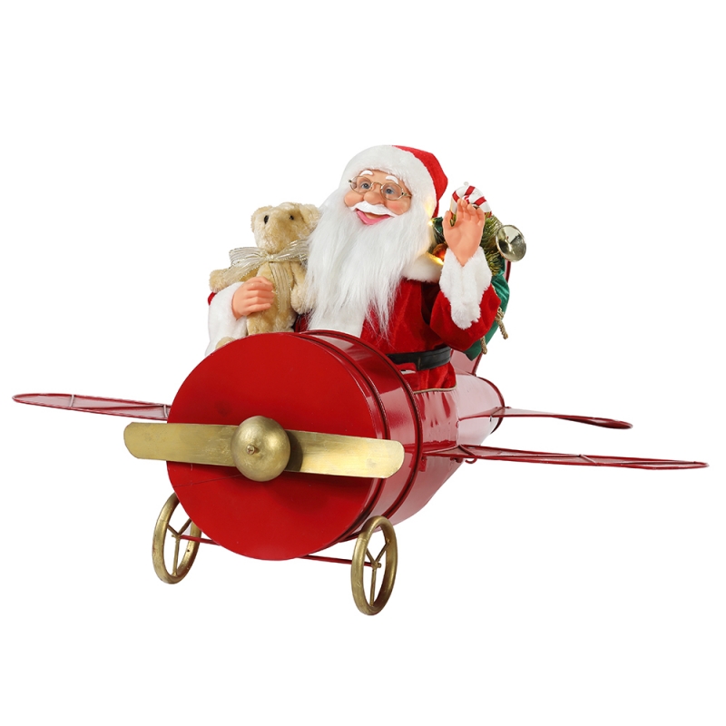 80cm Коледа Музикален анимиран Дядо Коледа, сядане в червено равнинни декорация фигурка класически празник подаръци колекция