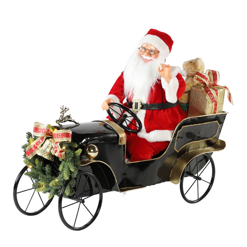 80cm анимирана коледна кола Santa claus с осветление музикално украшение декорация ваканционна фигурка колекция традиционна Коледа