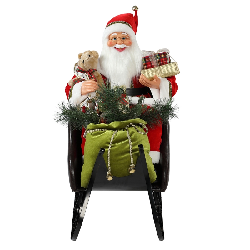 80см седнал шейната Santa claus с орнаменти за орнамент Коледа украсяваща ваканционна фигурка събиране