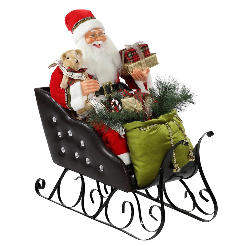 80см седнал шейната Santa claus с орнаменти за орнамент Коледа украсяваща ваканционна фигурка събиране