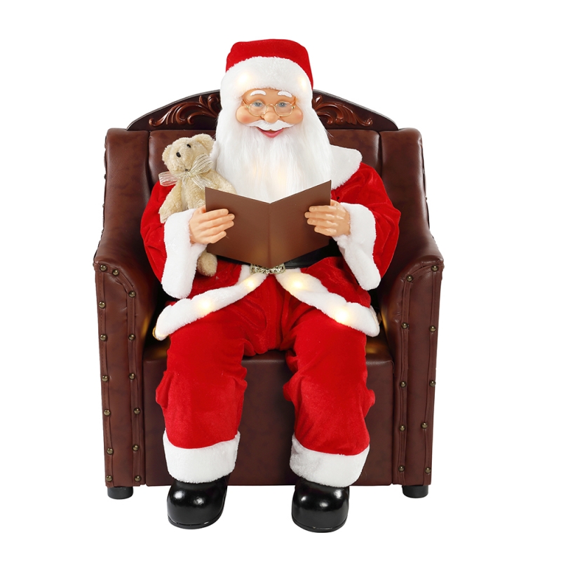 80 см диван Santa Claus с осветление Музикален орнамент Коледна декорация Ваканционна фигурка Колекция Традиционно Коледа