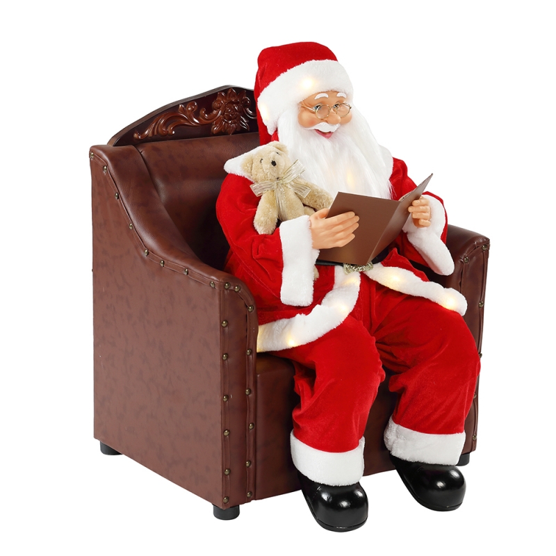 80 см диван Santa Claus с осветление Музикален орнамент Коледна декорация Ваканционна фигурка Колекция Традиционно Коледа