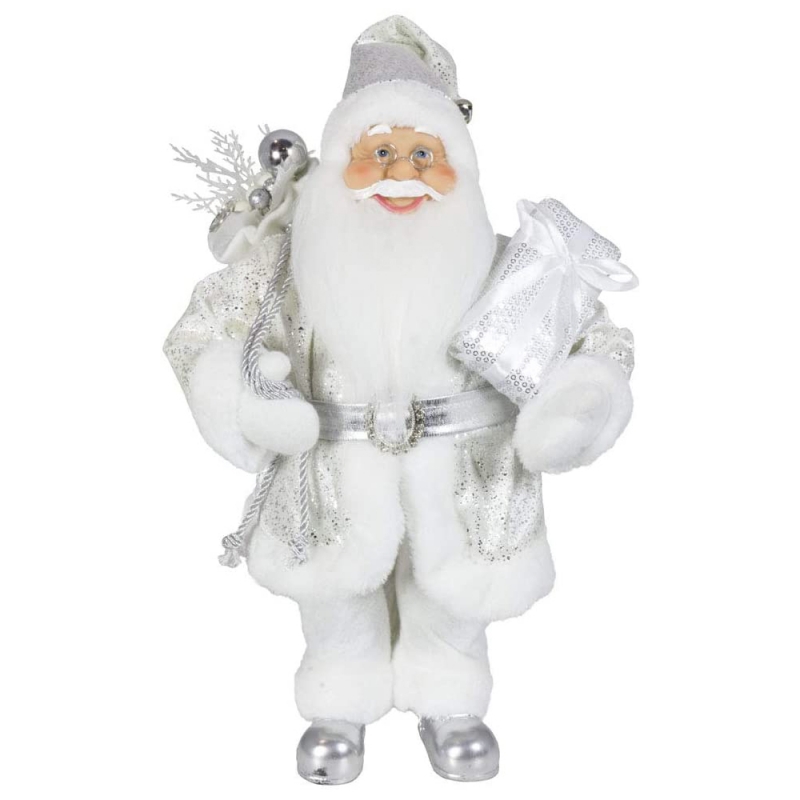 NOBLE 45CM Коледна украса, стояща Santa Claus в сребърни коледни орнаменти, доставя традиционна празнична фигурка