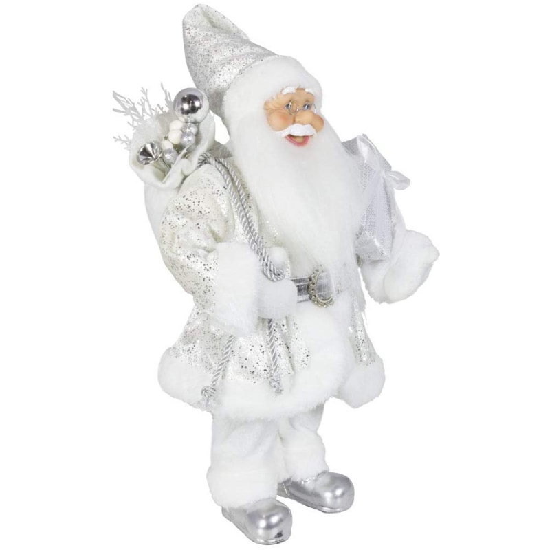 NOBLE 45CM Коледна украса, стояща Santa Claus в сребърни коледни орнаменти, доставя традиционна празнична фигурка