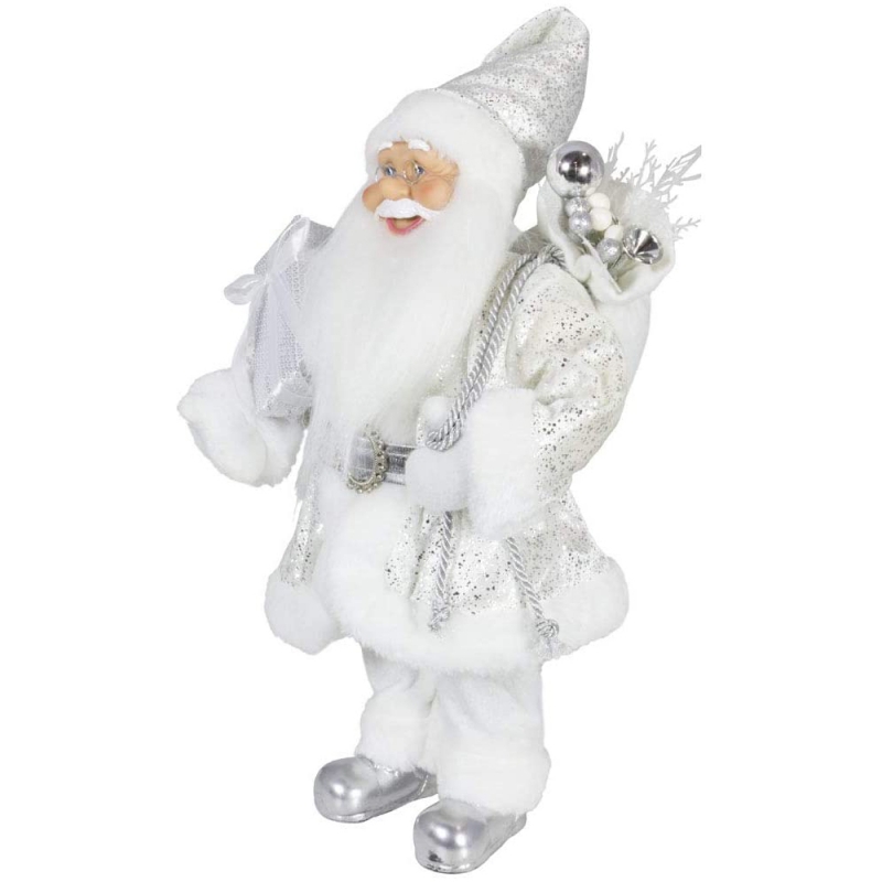 NOBLE 45CM Коледна украса, стояща Santa Claus в сребърни коледни орнаменти, доставя традиционна празнична фигурка