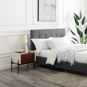 Модерна нощно шкафче с естествена дървесина минималистична дървена кожена нощна маса с крака от неръждаема стомана