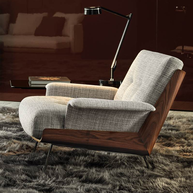 Италиански стил хотел лоби дървени модерни луксозни оригинални кожени лаундър стол за хол мебели