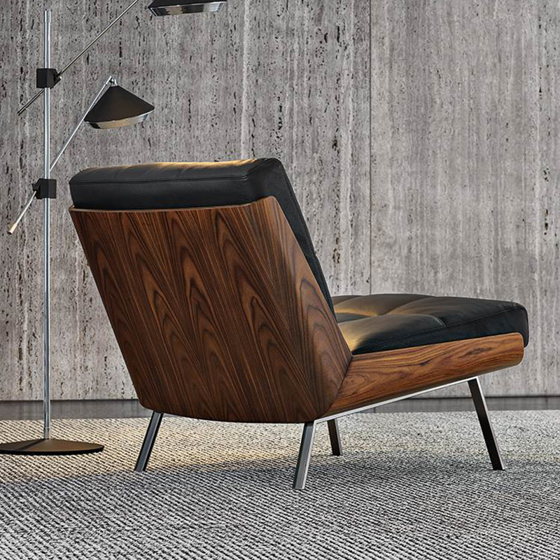 Италиански стил хотел лоби дървени модерни луксозни оригинални кожени лаундър стол за хол мебели
