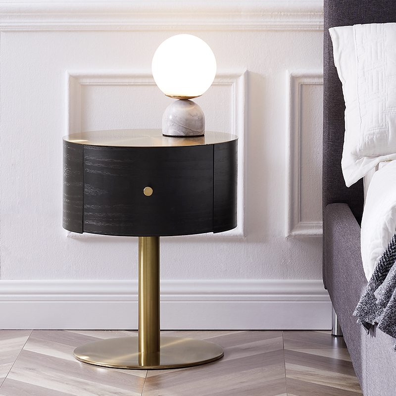 Oak Color Gold Metal от неръждаема стомана нощно шкафче модерен луксозен кръгло легло
