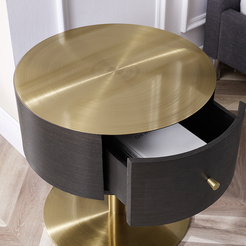 Oak Color Gold Metal от неръждаема стомана нощно шкафче модерен луксозен кръгло легло
