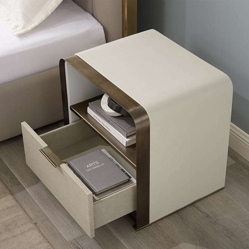 Висококачествена спалня нощно шкаф италиански модерен дизайн луксозна кожена нощ шкафче