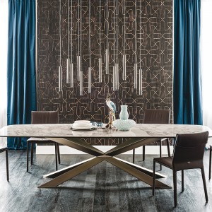 италиански дизайни метални крака дълги модерни правоъгълни паненени каменни камъни трапезари 10 -листо