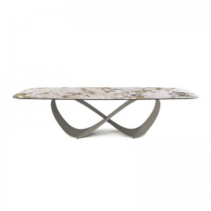 Италиански висококачествен персонализиран неръждаема стомана Модерна дълга луксозна правоъгълна черна панета каменна трапеза...