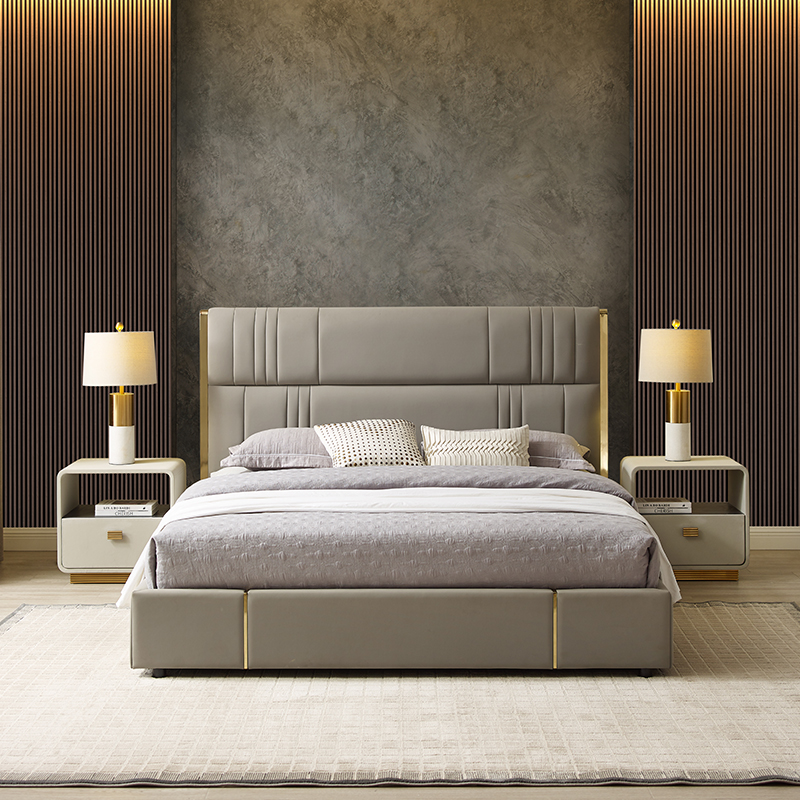 Италиански хотел Модерно кожено легло 1,8 м двойно луксозно легло King Size Спални мебели