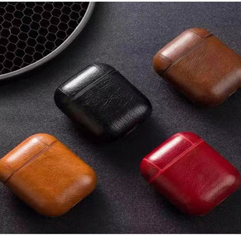 Подходящ за защитен калъф на Apple Airpods, Bluetooth безжична кутия за слушалки, защитен калъф за съхранение, напълно покрит и устойчив на надраскване, италианско кожено вино червено