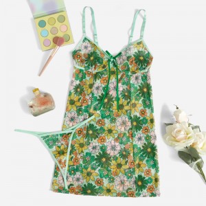 Пролетна флорален принт Cami Tie Bow Front Slip със секси контрастен ремък