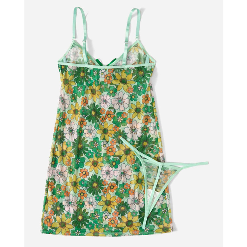 Пролетна флорален принт Cami Tie Bow Front Slip със секси контрастен ремък