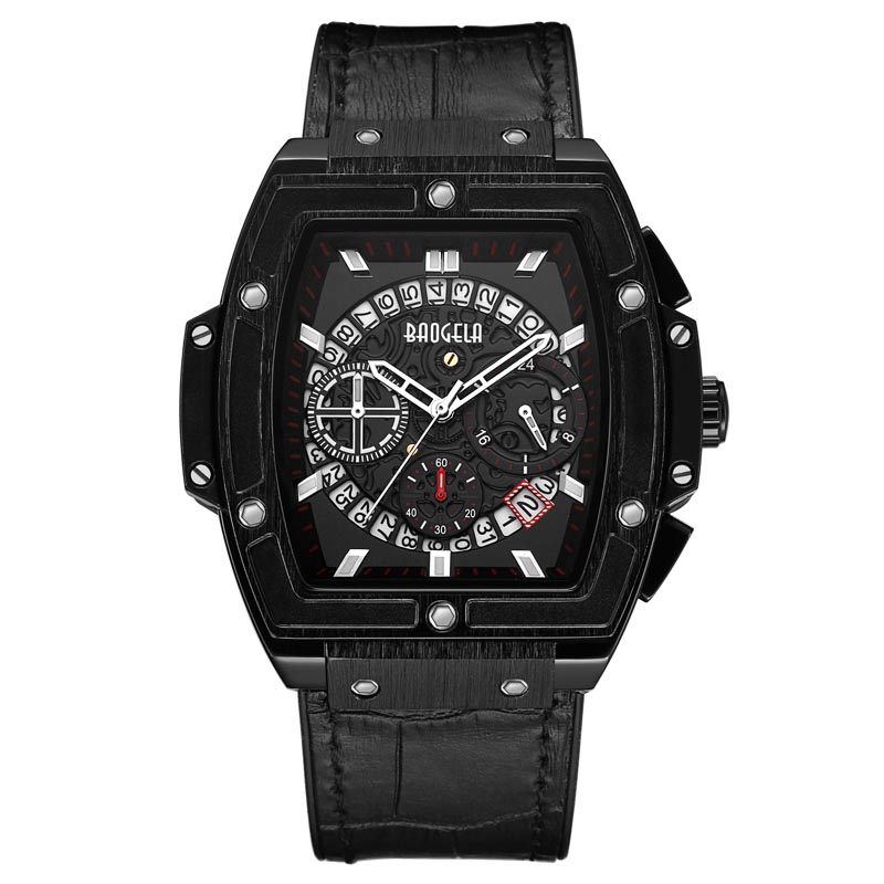 Baogela Brand Fashion Mens Sports Waterproof Calendar Wats Watch Square многофункционална силиконова лента Мъжки часовник 1703 Rose Black