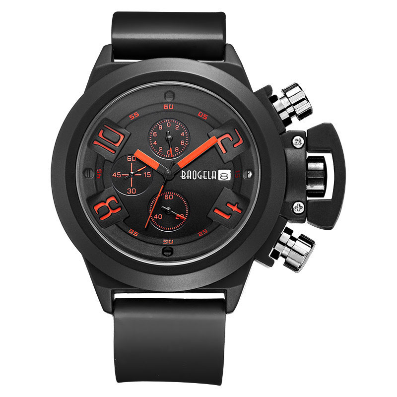Baogela Chronograph Watch Топ марка Луксозен светещ силиконов кварцов китки часовници Военни спортен часовник за човек 1606 Зелено