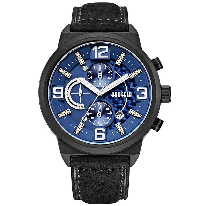 Baogela Men's Black Sports Quartz Watch Leisure Fashion Analog Timing Watch Display Men 'S Watch 1709 Black Blue