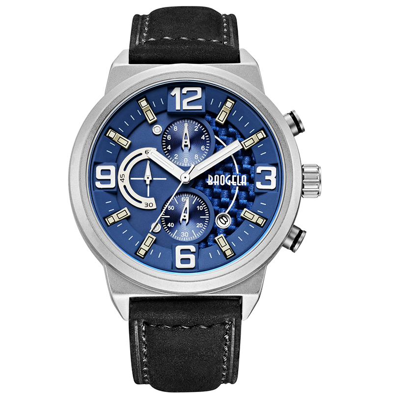 Baogela Men's Black Sports Quartz Watch Leisure Fashion Analog Timing Watch Display Men 'S Watch 1709 Black Blue