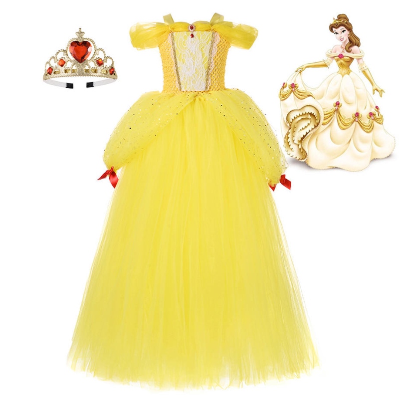 Момиче Belle Princess Ress Kids Beauty and the Beast Costume Girl Baby Christmas Princess Party Party Fancy Ressing