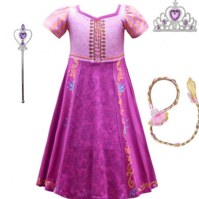 Нов стил Rapunzel Girls Long Dress Косплей костюм Ice Princess Carton Пола за парти 3753